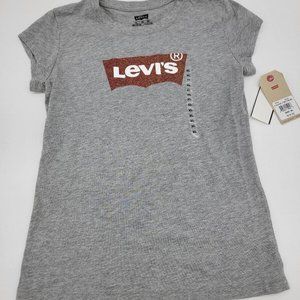 Levi’s Ruffle Logo Short Sleeve Glitter Shirt Girls XL Youth 13-15 Gray NEW NWT